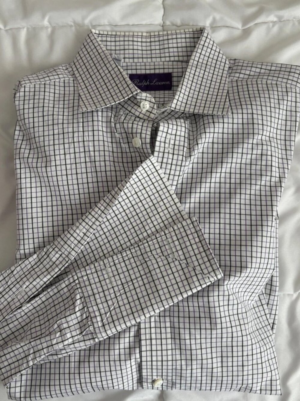 Ralph Lauren Purple Label Italy Cotton Grid Check Dress Shirt Quiet Luxury Sz 16